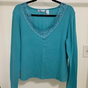 Women's Teal Lace Trim Top
